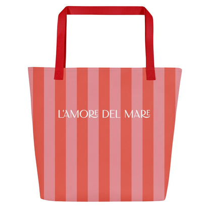 Peach & Pink Striped Large Tote Bag