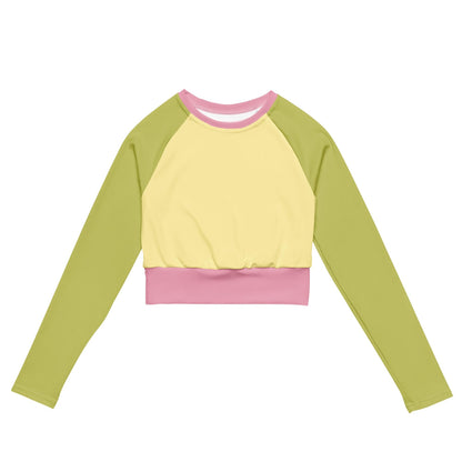 Lime Yellow Colour-Block Long Sleeve Crop Top
