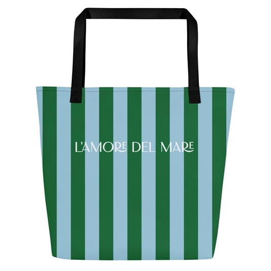 Green & Blue Striped Large Tote Bag