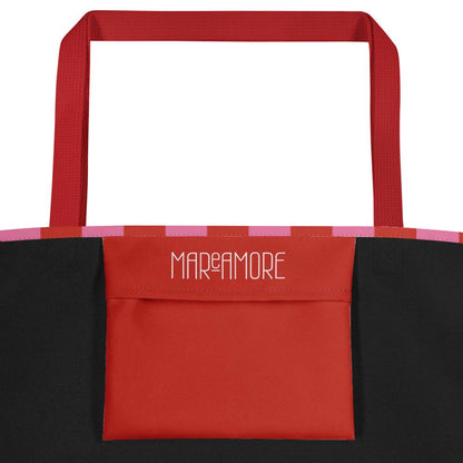 Red & Pink Striped Large Tote Bag
