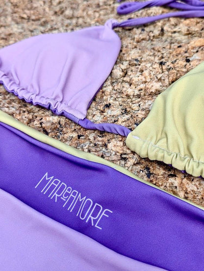Violet & Green Bikini Set with Purple Spaghetti Straps
