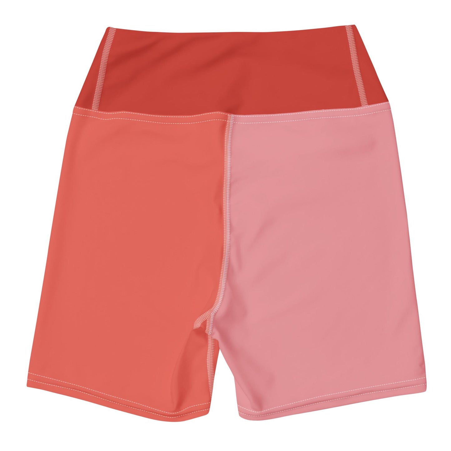 Blush & Red Colour-Block Yoga Shorts