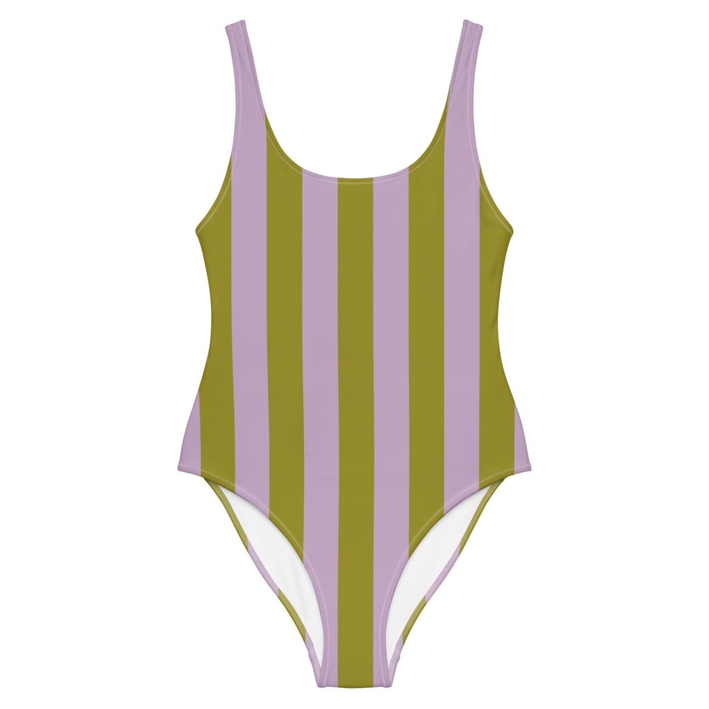 Olive Green & Violet Striped One-Piece Swimsuit
