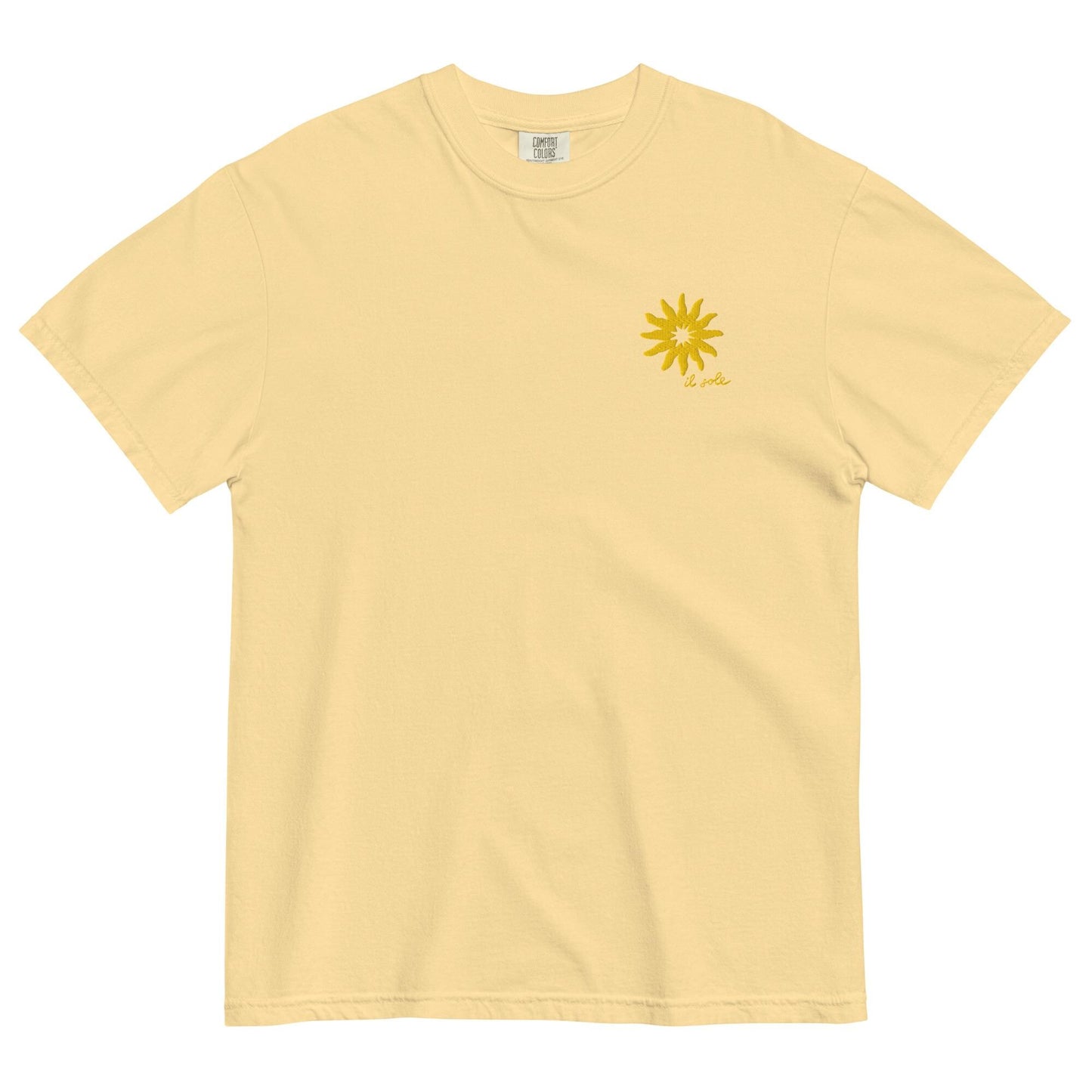 Mediterranean Art T-Shirt | Sun Embroidery | Butter Yellow