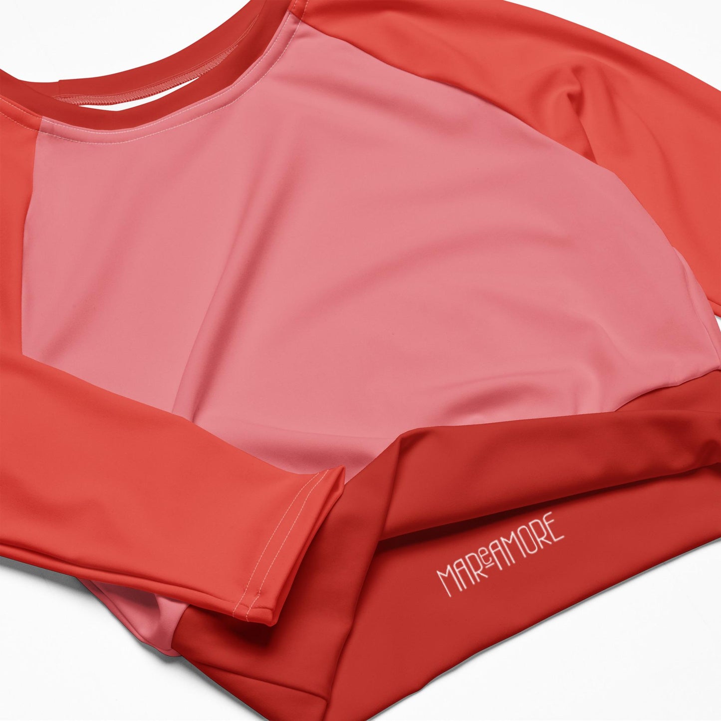 Blush Red Colour-Block Long Sleeve Crop Top