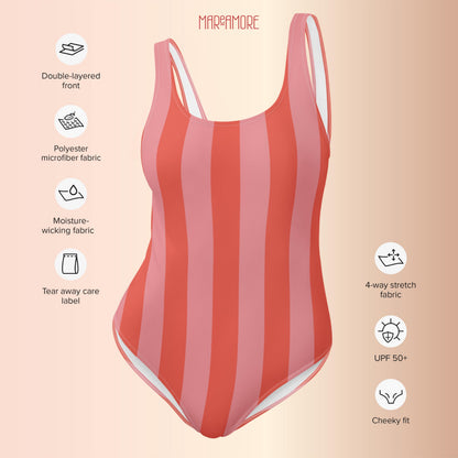 Peach & Pink Striped One-Piece Swimsuit