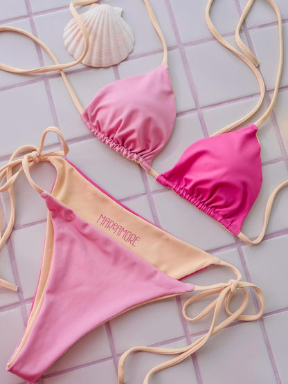 Pink & Fuchsia Bikini Set with Yellow Spaghetti Straps
