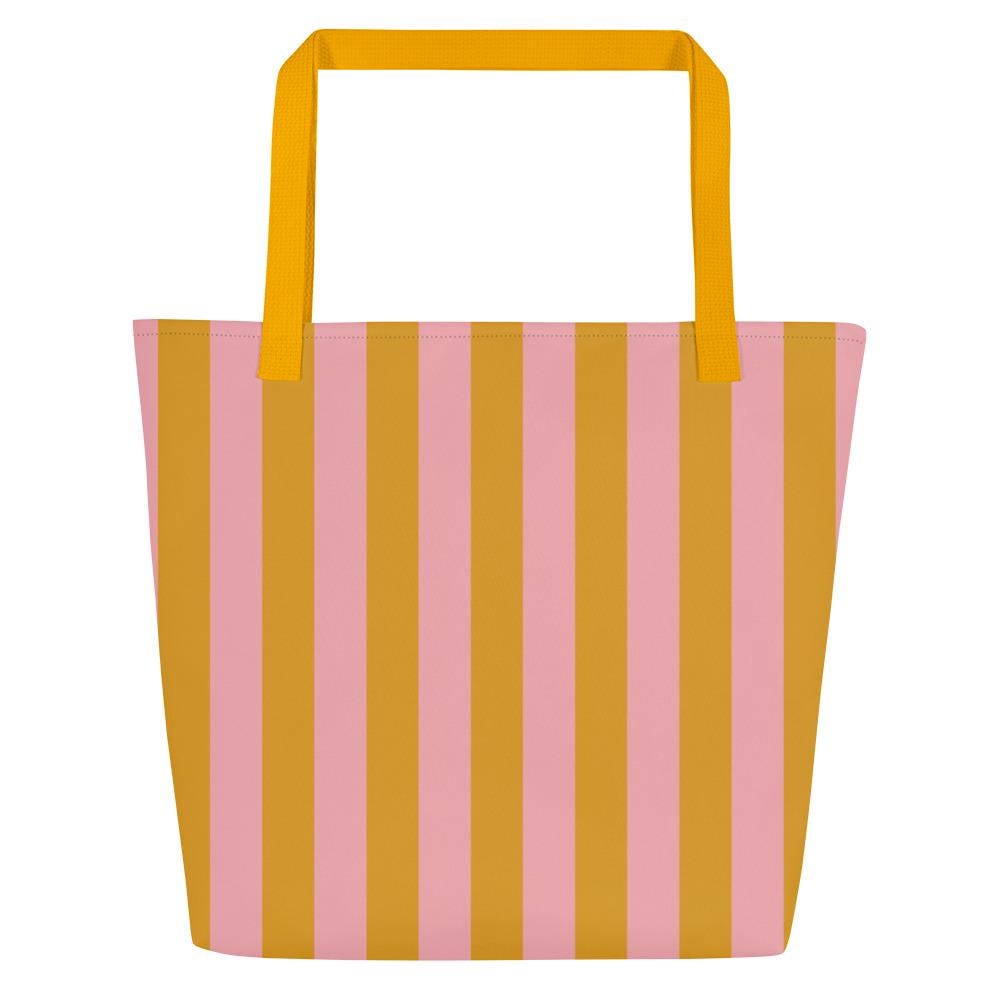 Yellow & Pink Striped Large Tote Bag