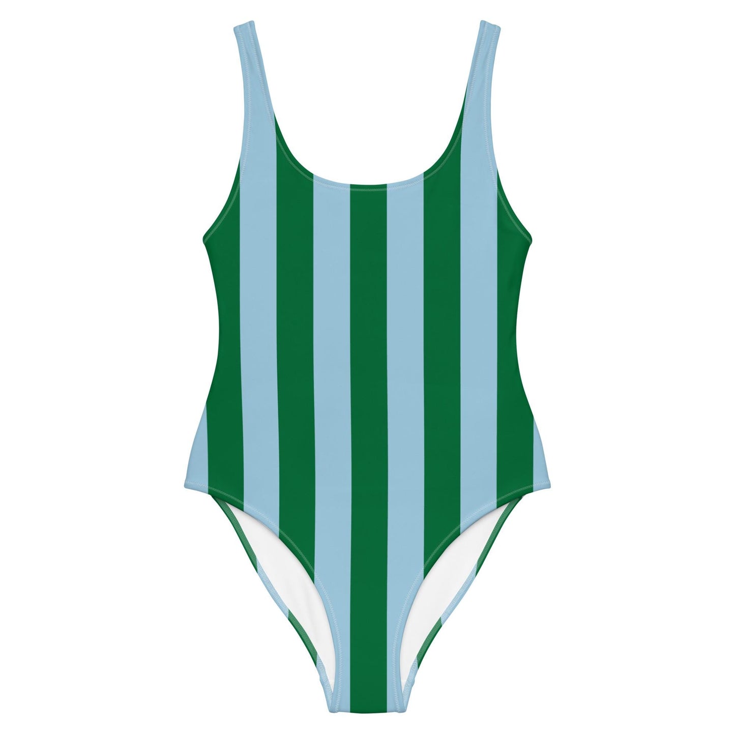 Green & Sky Blue Striped One-Piece Swimsuit