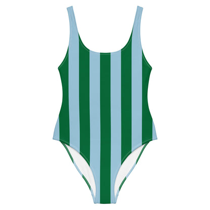 Green & Sky Blue Striped One-Piece Swimsuit