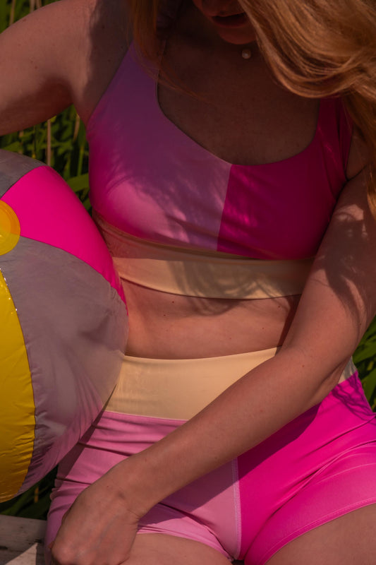 Fuchsia & Pink Colour-Block Yoga Shorts