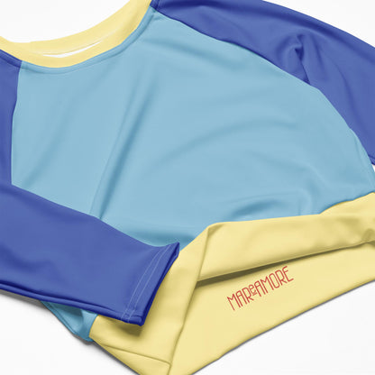 Marine Blue Colour-Block Long Sleeve Crop Top