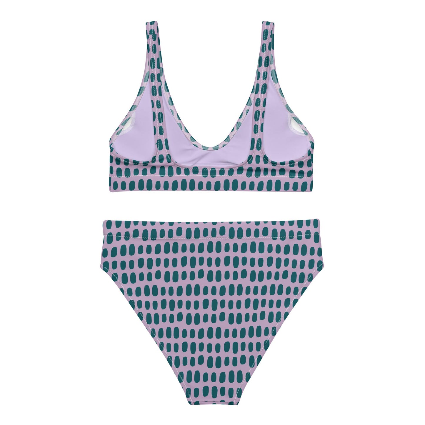 Violet High-Waisted Bikini with Teal Dots