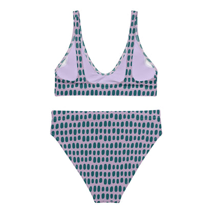 Violet High-Waisted Bikini with Teal Dots