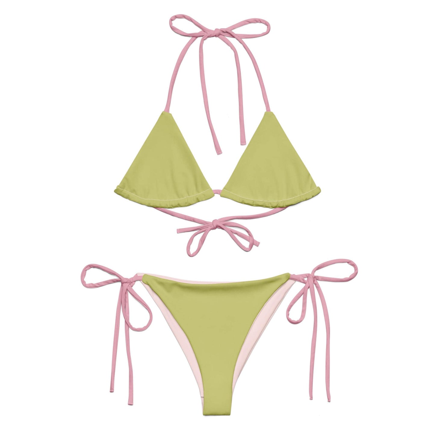 Lime Green Bikini Set with Pink Spaghetti Straps