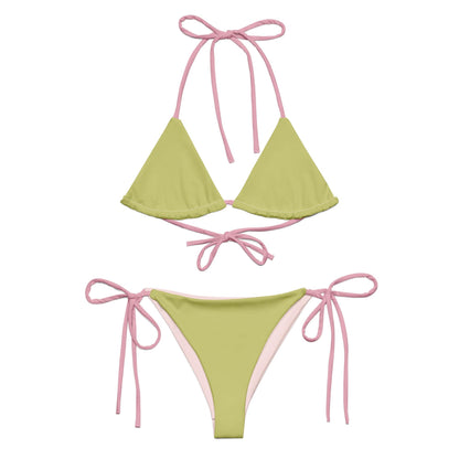 Lime Green Bikini Set with Pink Spaghetti Straps