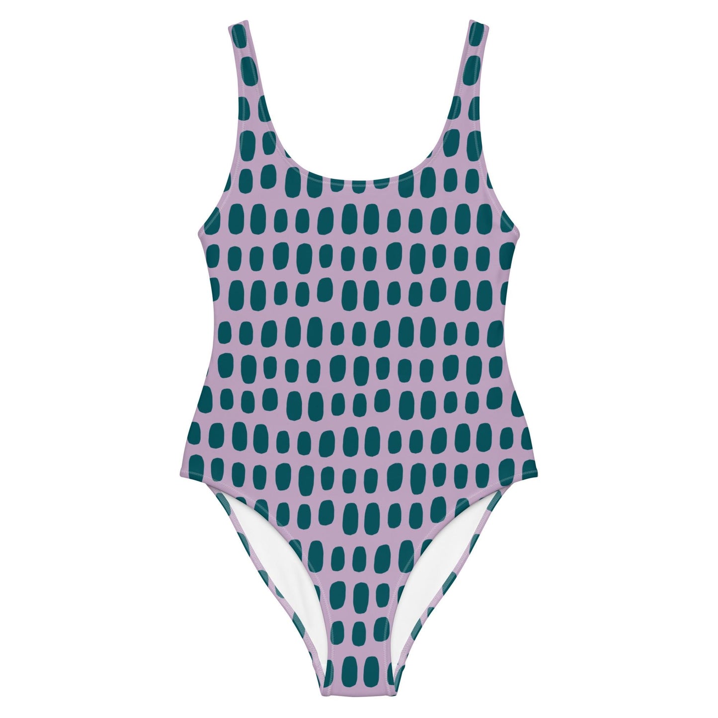 Violet One-Piece Swimsuit with Blue Dots