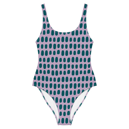Violet One-Piece Swimsuit with Blue Dots