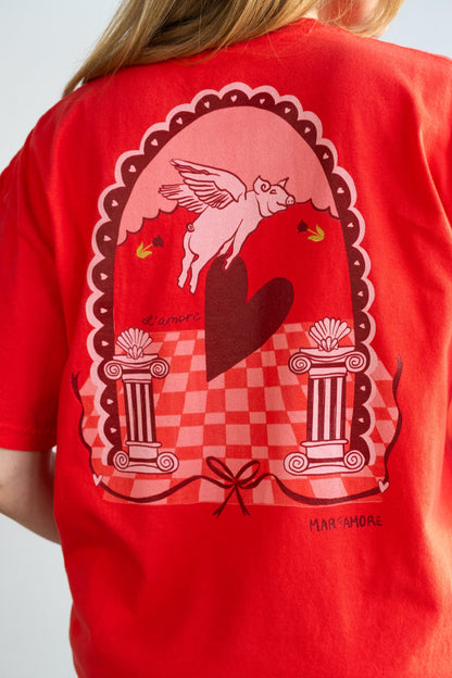 L'amore T-Shirt | Heart Embroidery | Paprika Red