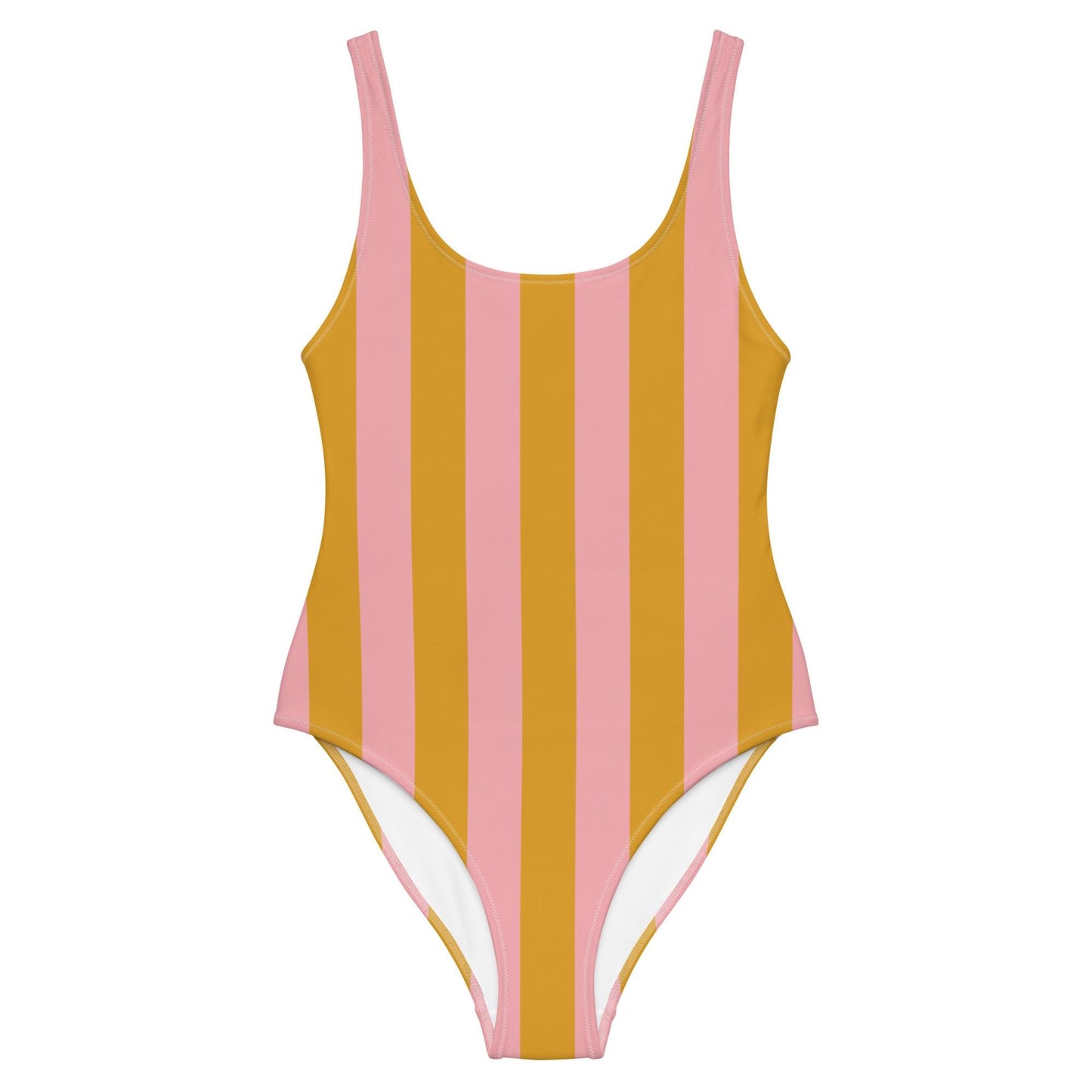 Yellow & Pink Striped One-Piece Swimsuit