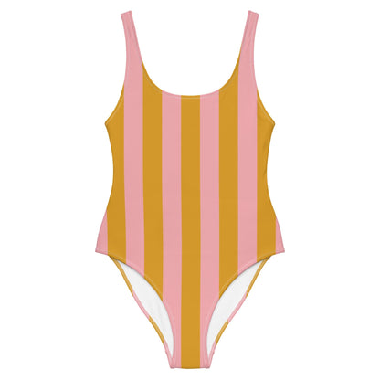 Yellow & Pink Striped One-Piece Swimsuit