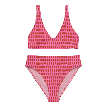Fuchsia Pink High-Waisted Bikini with Red Dots