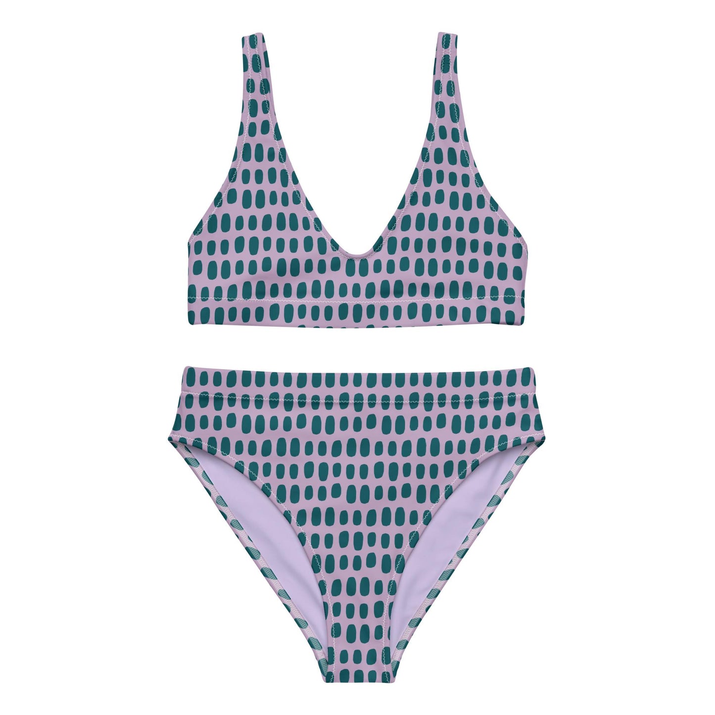Violet High-Waisted Bikini with Teal Dots
