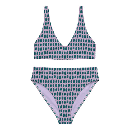 Violet High-Waisted Bikini with Teal Dots