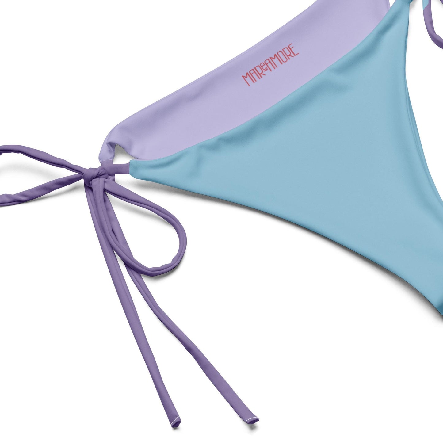 Sky Blue String Bikini Set with Purple Spaghetti Straps