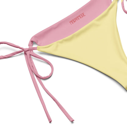 Yellow & Green Bikini Set with Pink Spaghetti Straps