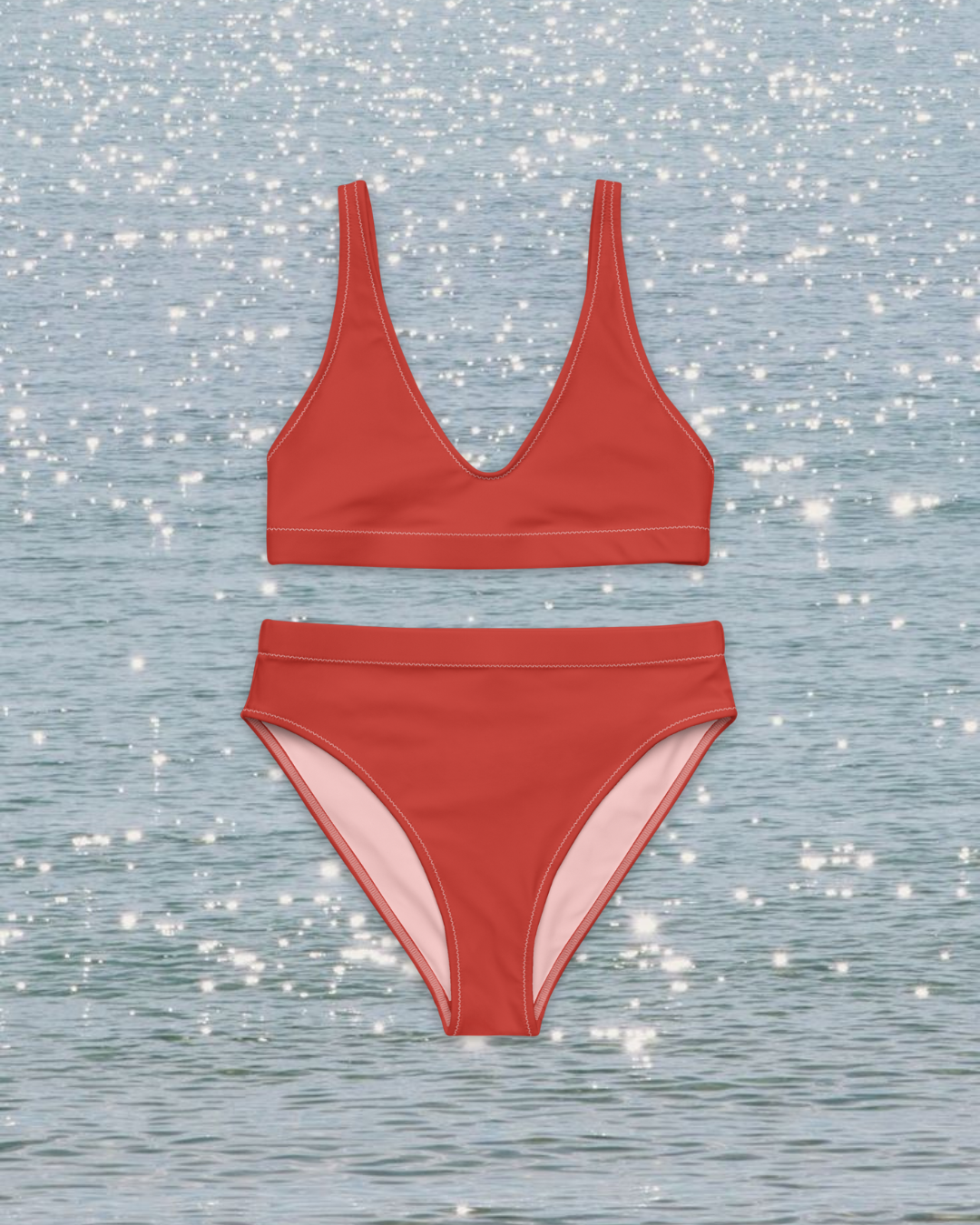 Strawberry Red High-Waisted Bikini Set