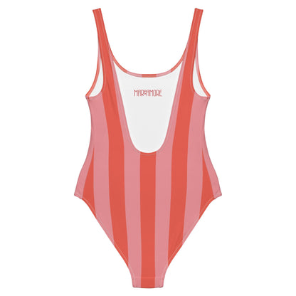 Peach & Pink Striped One-Piece Swimsuit