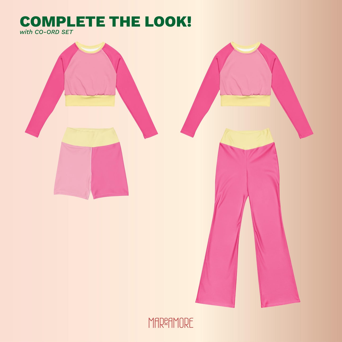 Fuchsia Pink Colour-Block Long Sleeve Crop Top