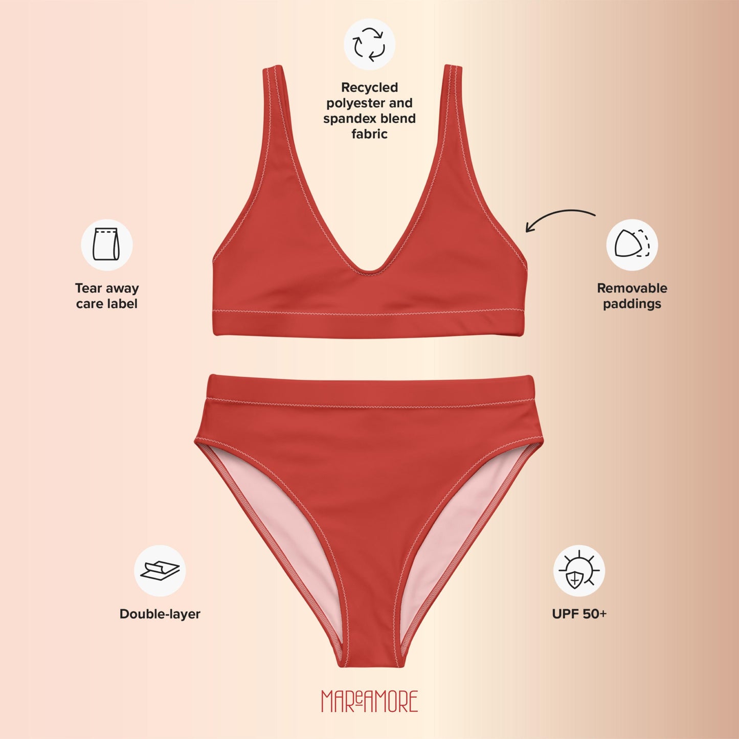 Strawberry Red High-Waisted Bikini Set