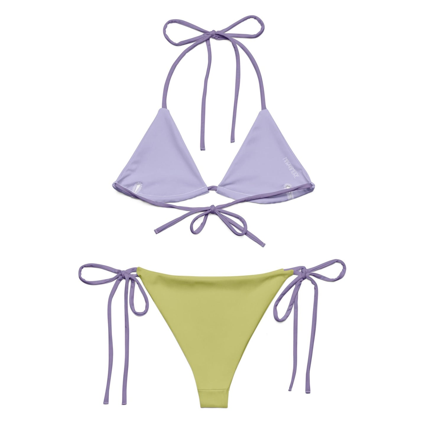Lime Green Bikini Set with Purple Spaghetti Straps