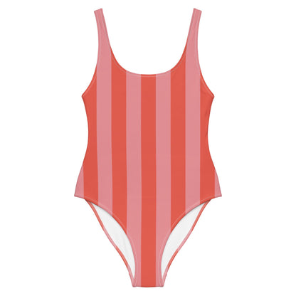 Peach & Pink Striped One-Piece Swimsuit