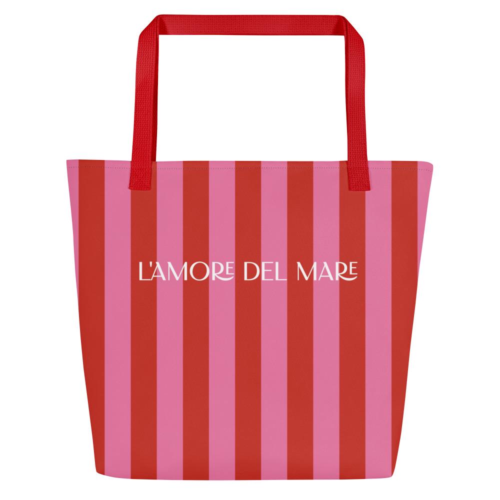 Red & Pink Striped Large Tote Bag