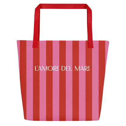 Red & Pink Striped Large Tote Bag