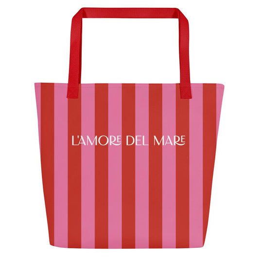 Red & Pink Striped Large Tote Bag