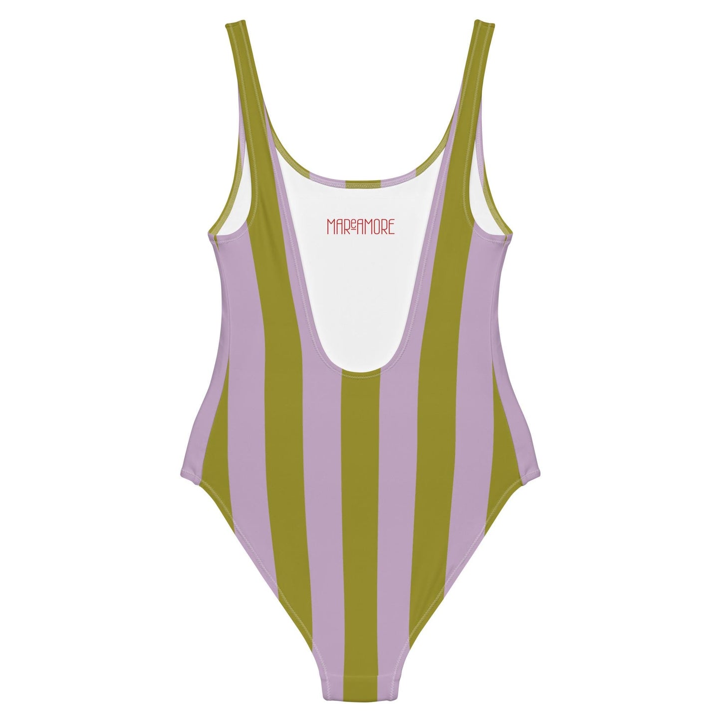 Olive Green & Violet Striped One-Piece Swimsuit