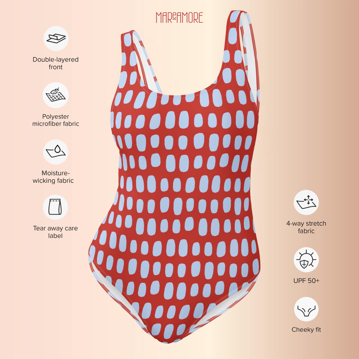 Red One-Piece Swimsuit with Light Blue Dots