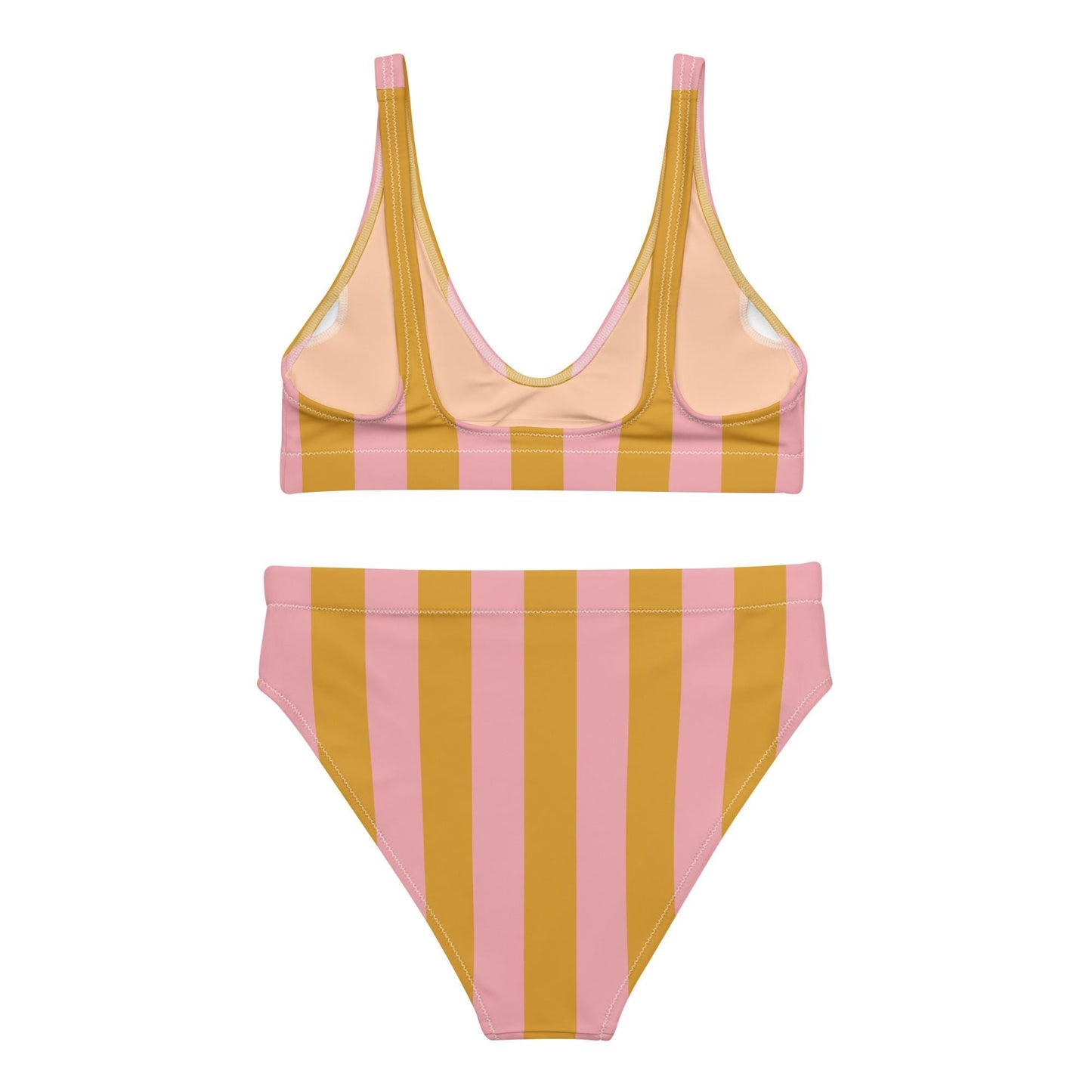 Yellow & Pink Striped High-Waisted Bikini Set