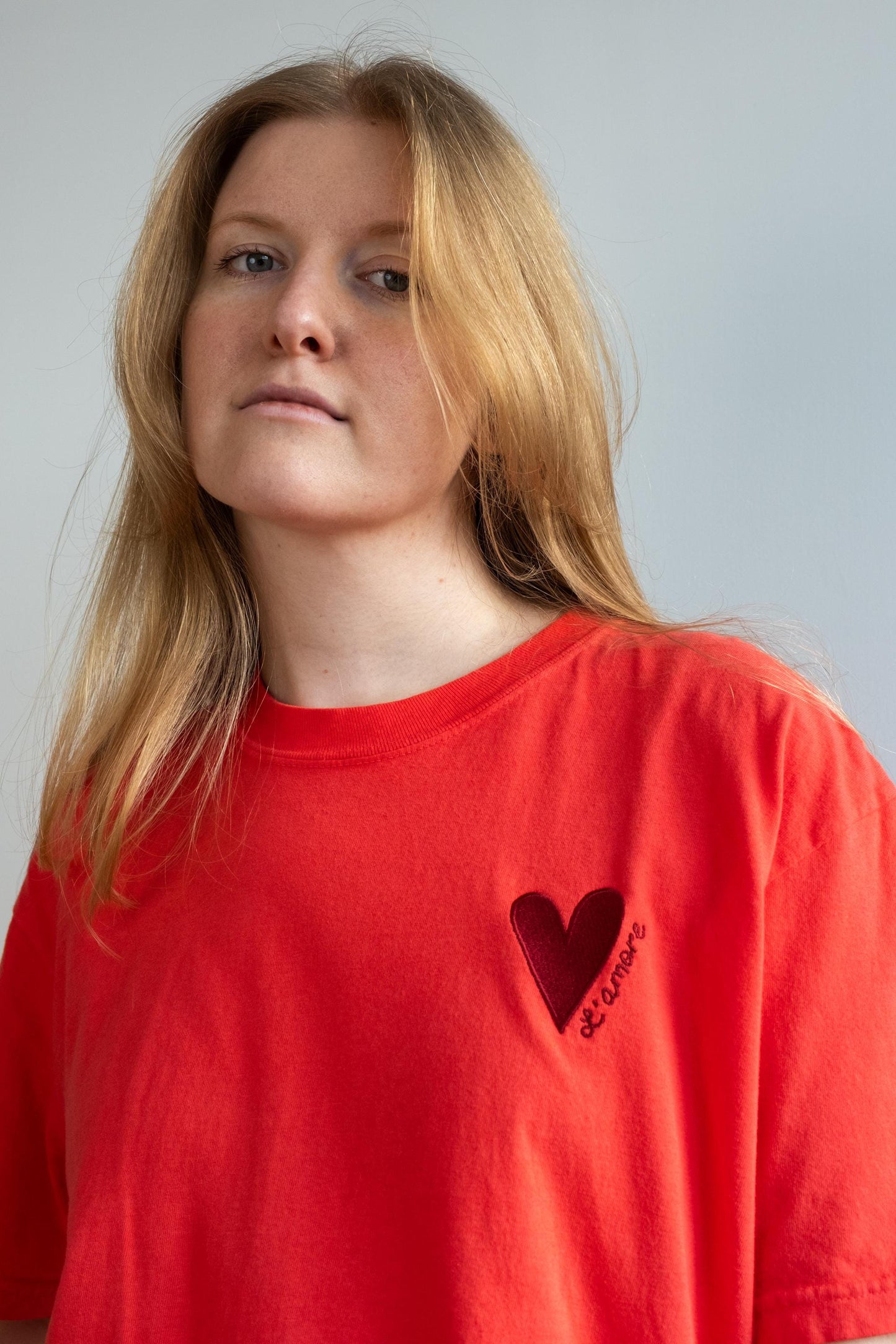 L'amore T-Shirt | Heart Embroidery | Paprika Red