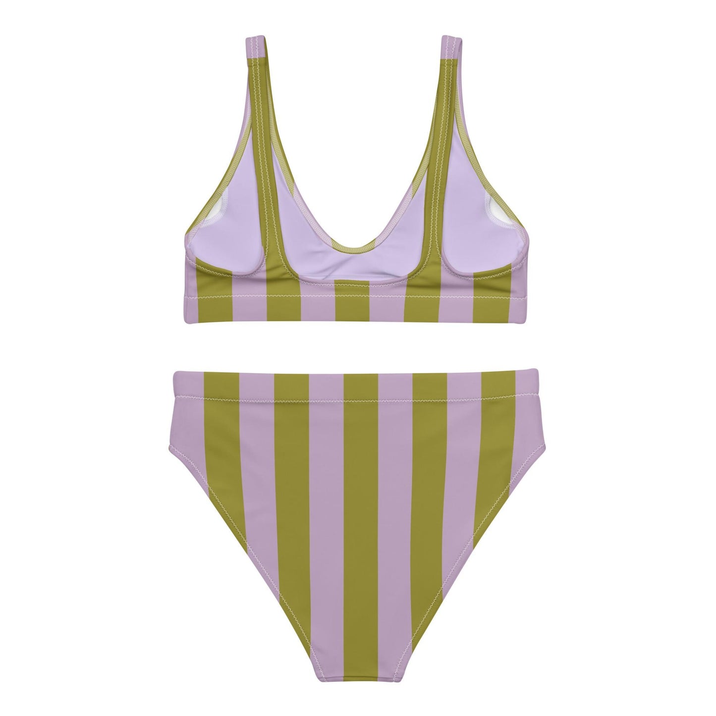 Green & Violet Striped High-Waisted Bikini Set