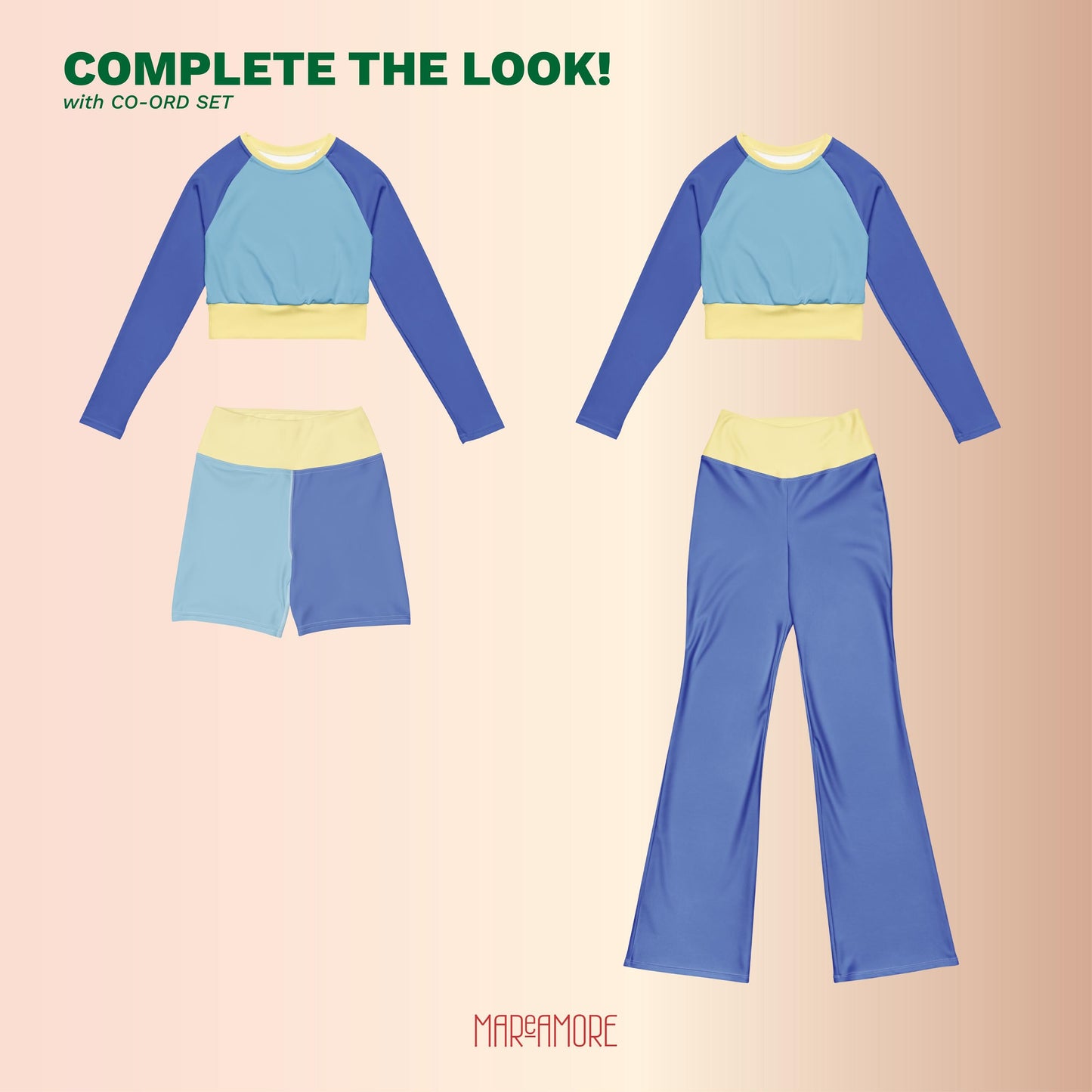 Marine Blue Colour-Block Long Sleeve Crop Top