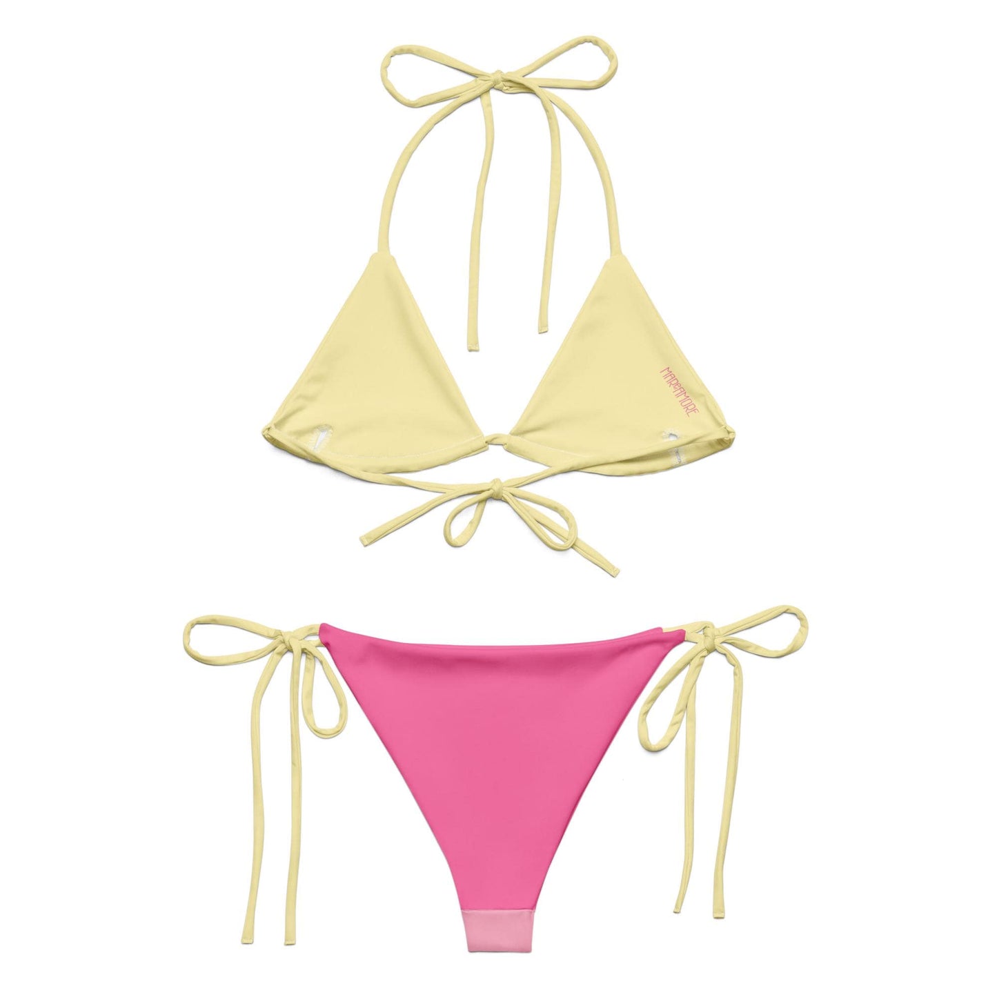 Pink & Fuchsia Bikini Set with Yellow Spaghetti Straps