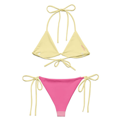 Pink & Fuchsia Bikini Set with Yellow Spaghetti Straps