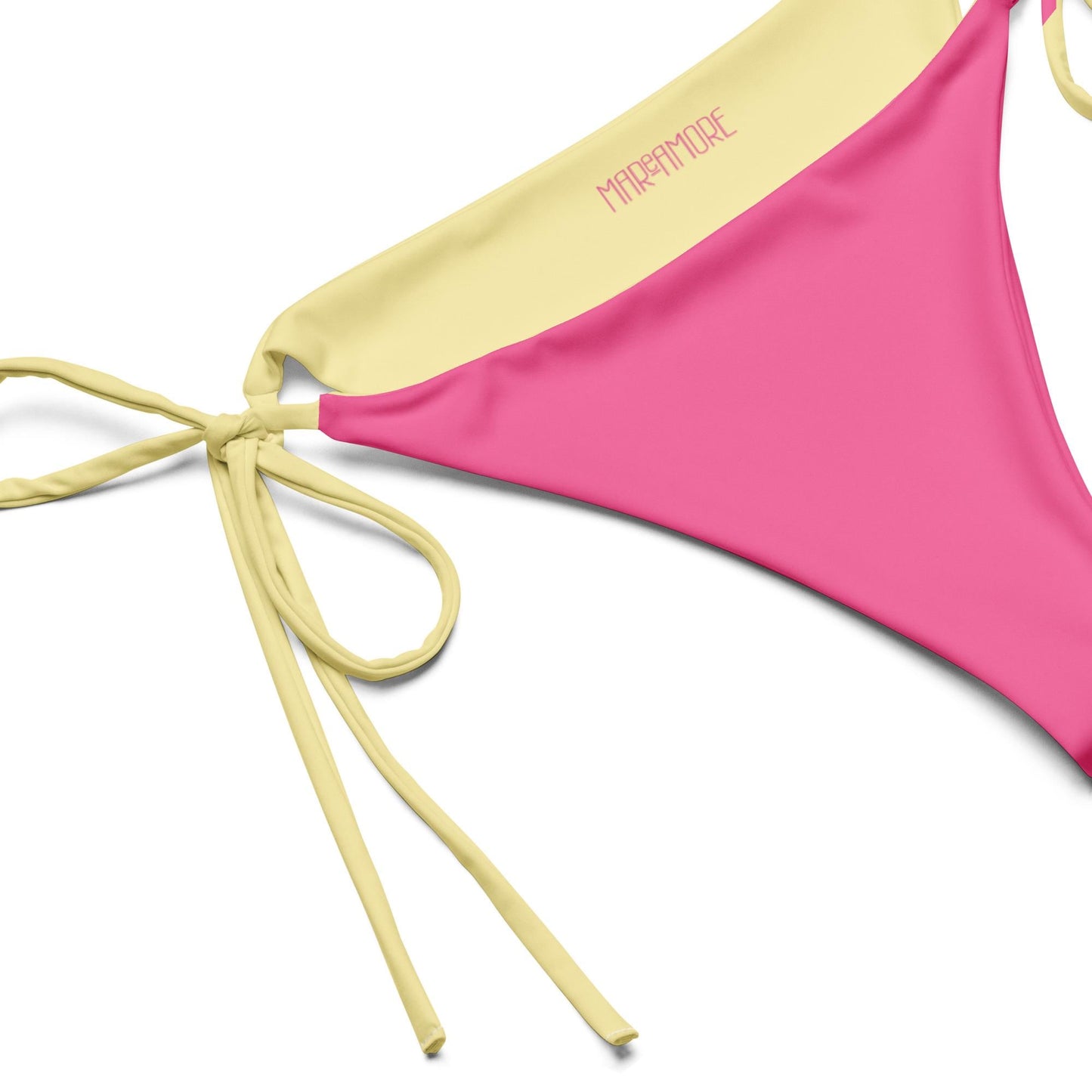 Fuchsia Pink Bikini Set with Yellow Spaghetti Straps