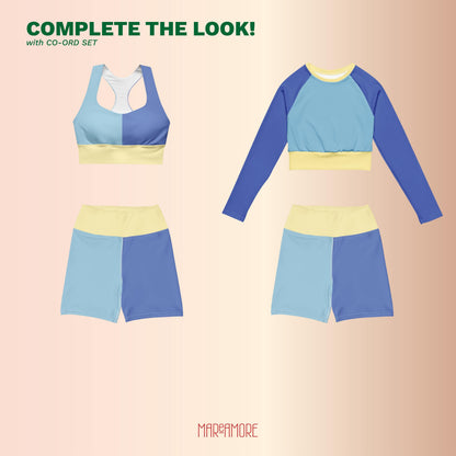 Marine & Light Blue Colour-Block Yoga Shorts
