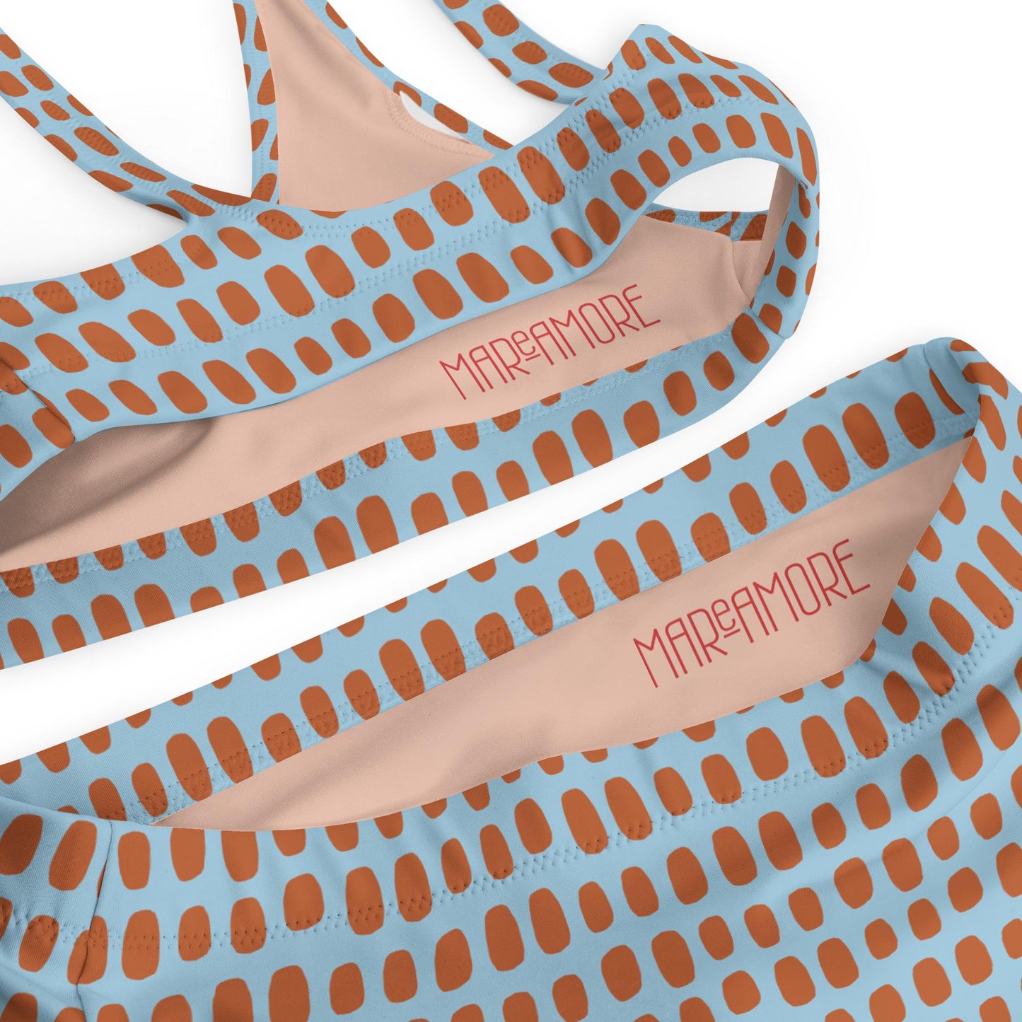 Sky Blue High-Waisted Bikini Set with Orange Dots